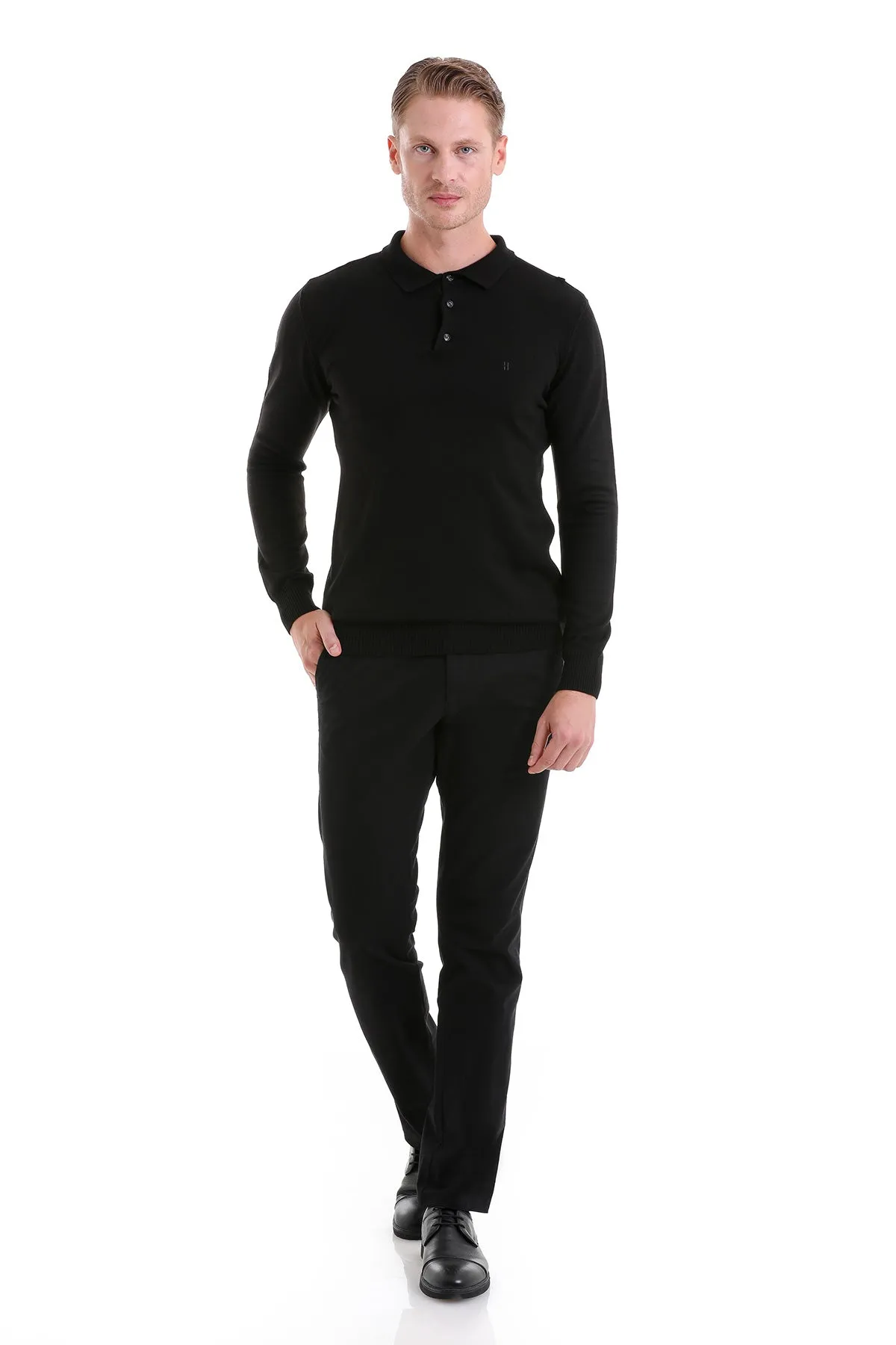 Regular Fit Black Polo Sweater