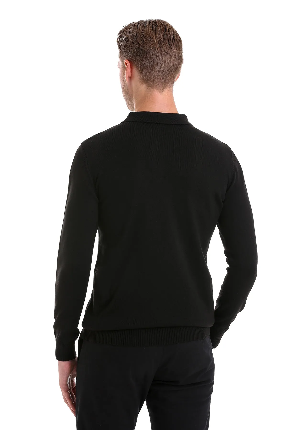 Regular Fit Black Polo Sweater