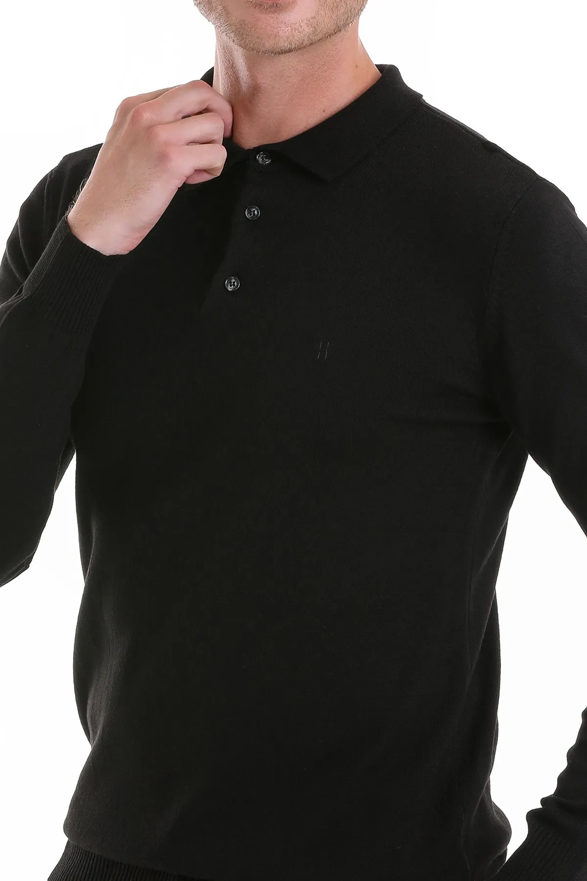 Regular Fit Black Polo Sweater
