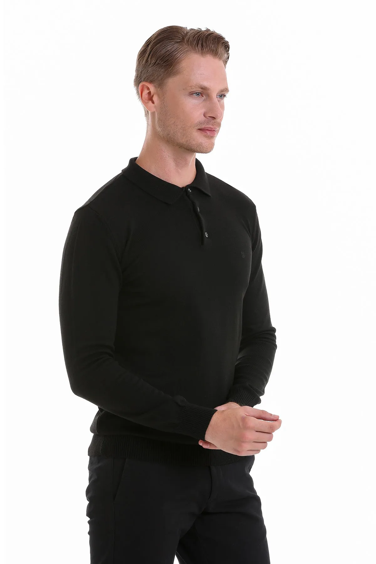 Regular Fit Black Polo Sweater