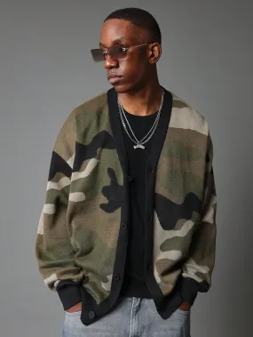 Regular Fit Camouflage Printed Cardigan