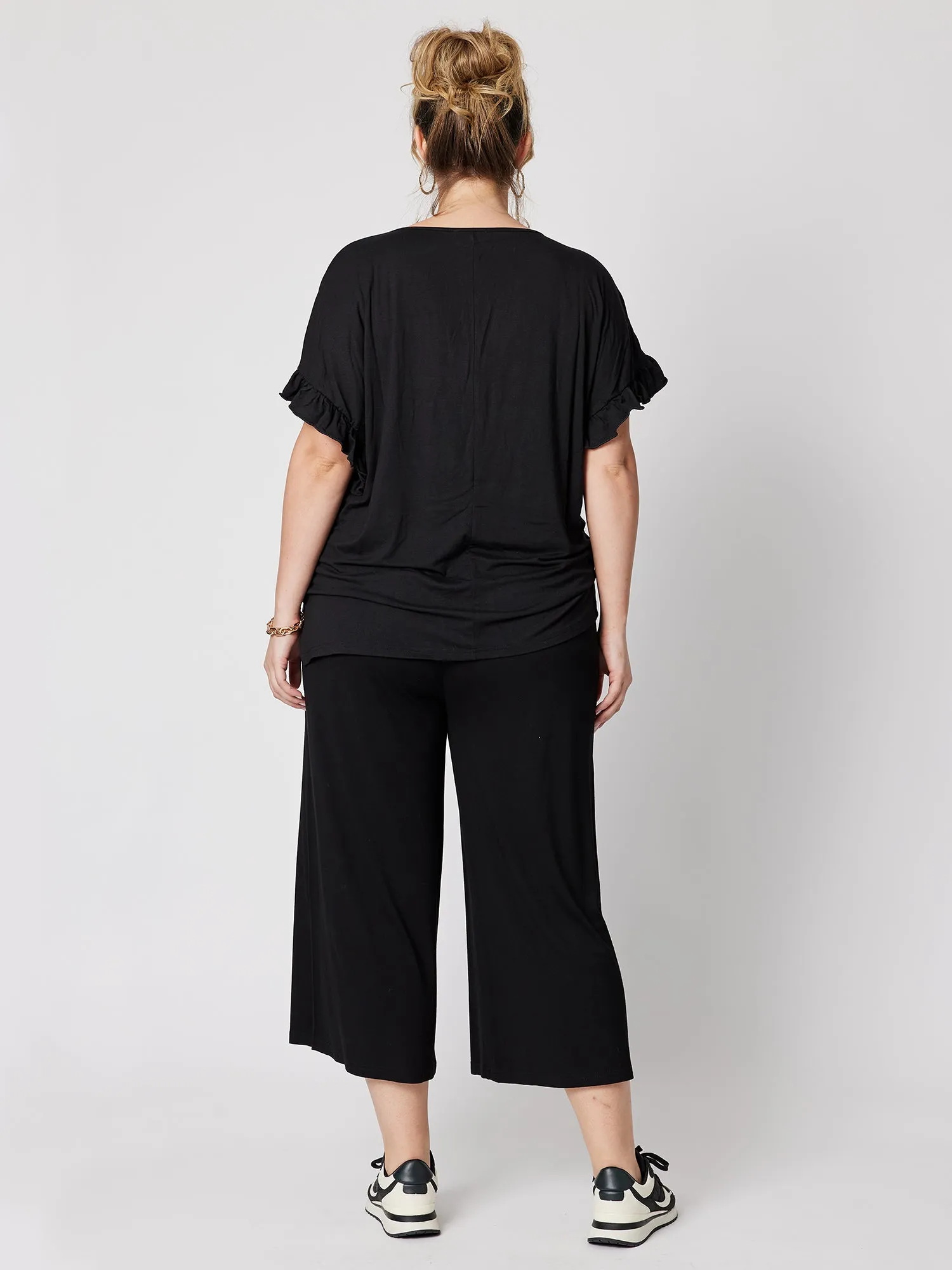 Ruffle Sleeve Tunic - Black