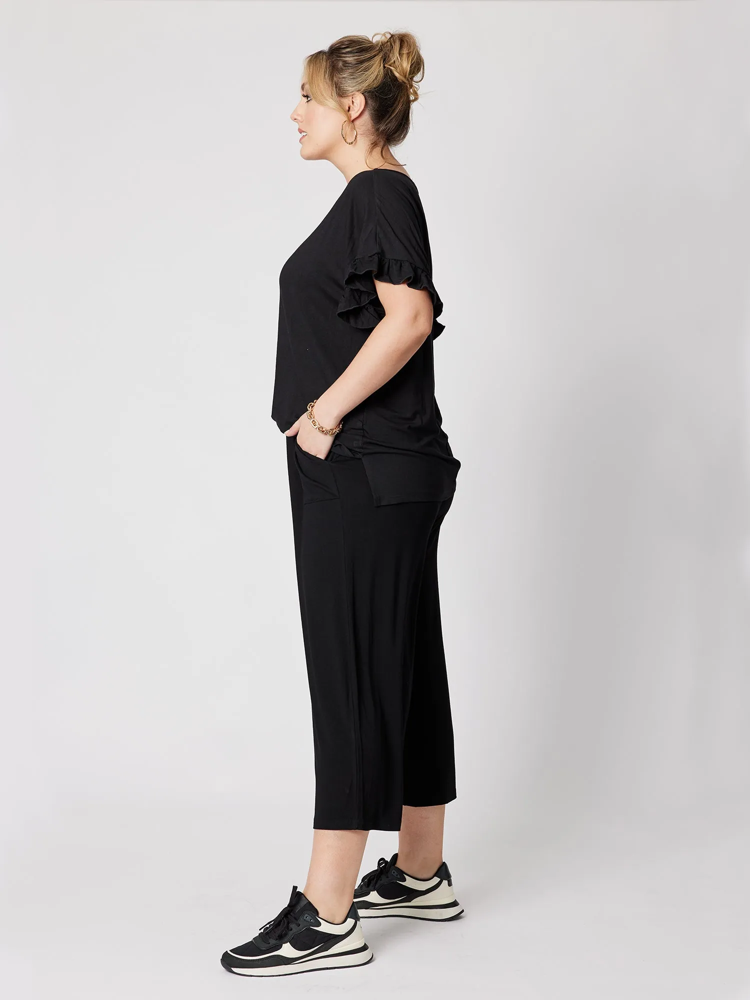 Ruffle Sleeve Tunic - Black