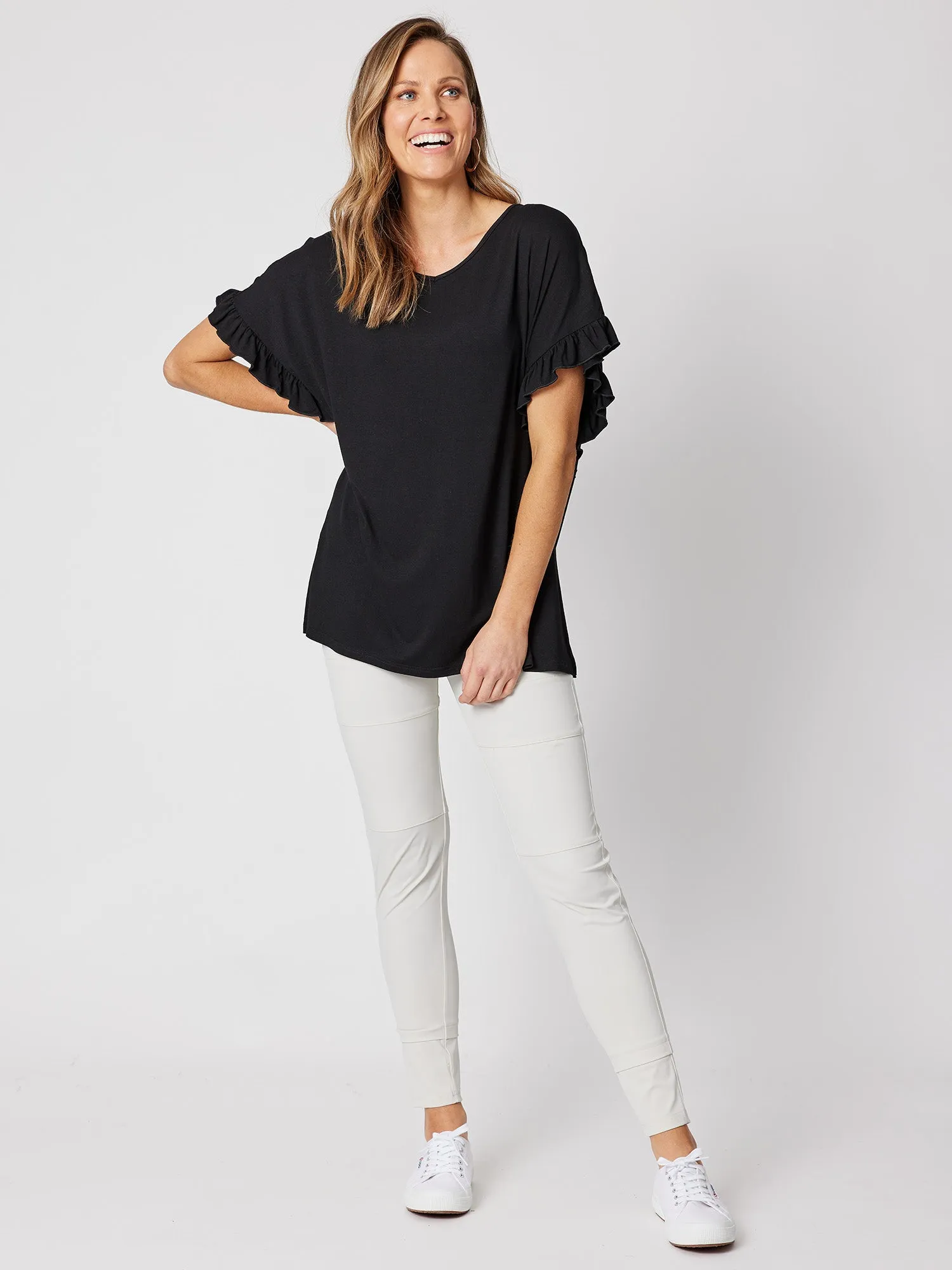 Ruffle Sleeve Tunic - Black