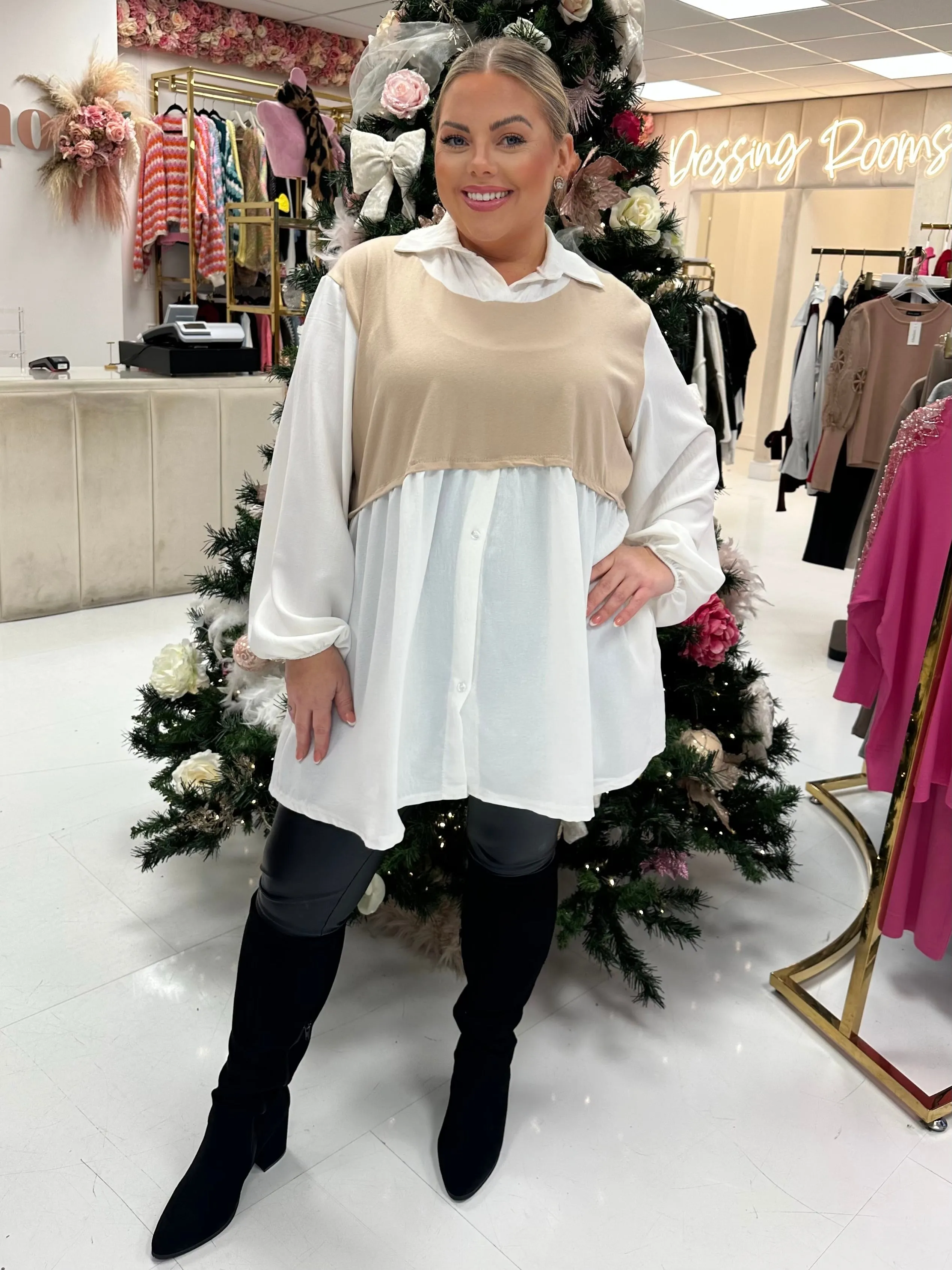 Sadie Curve Beige Tank Top Shirt