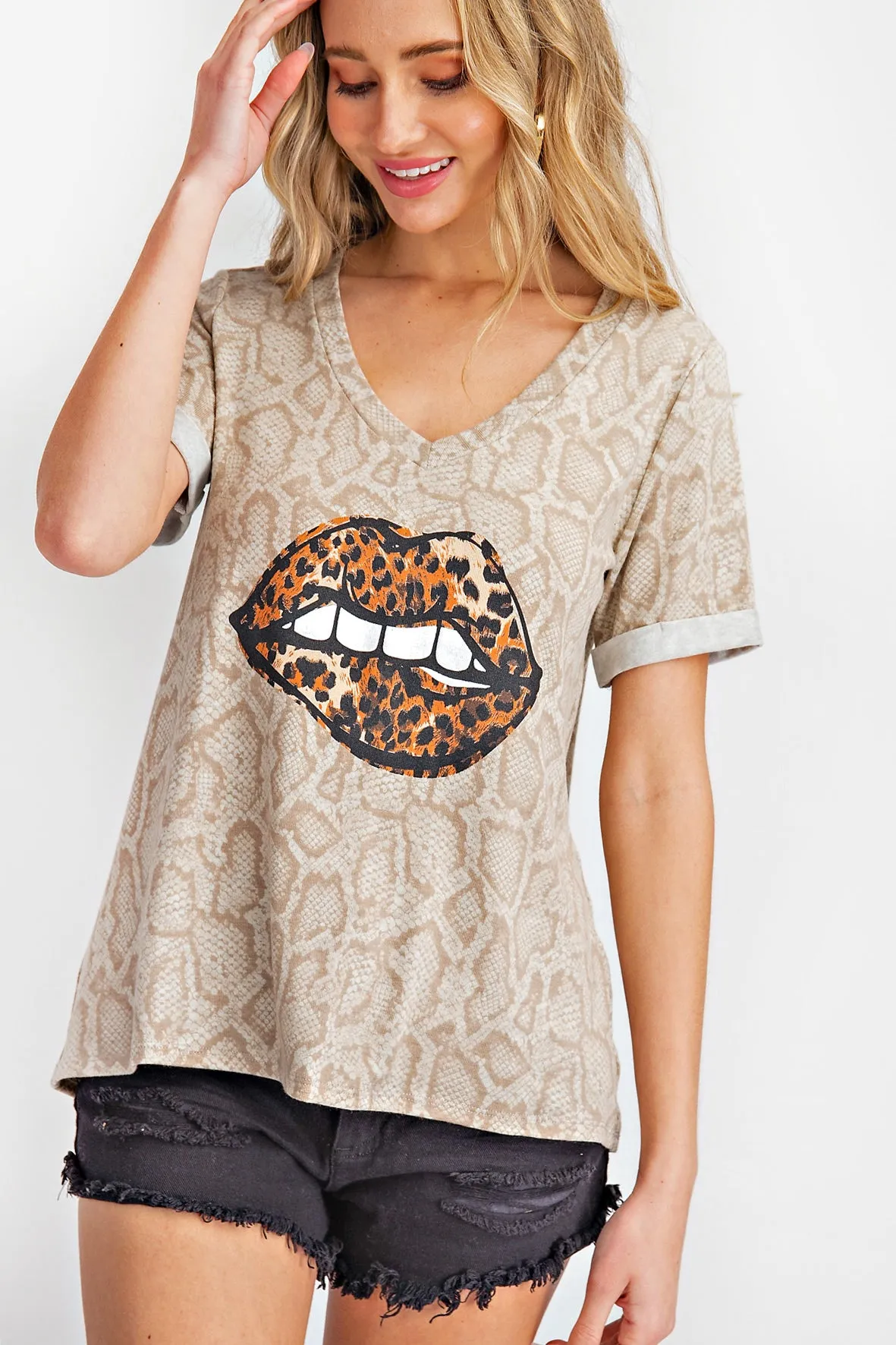 Snake & Leopard Lips Top