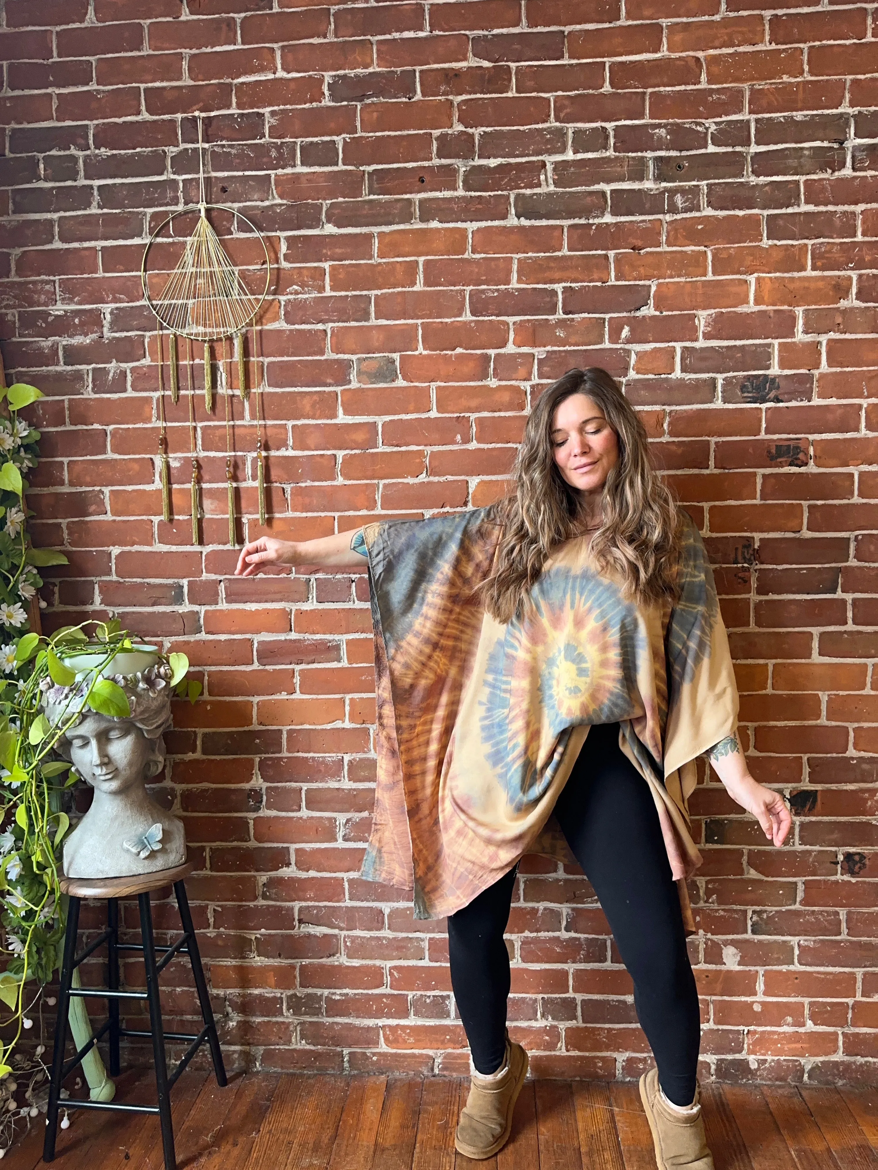 Spiral Earthy Dusk Tie Dye Poncho Hoodie