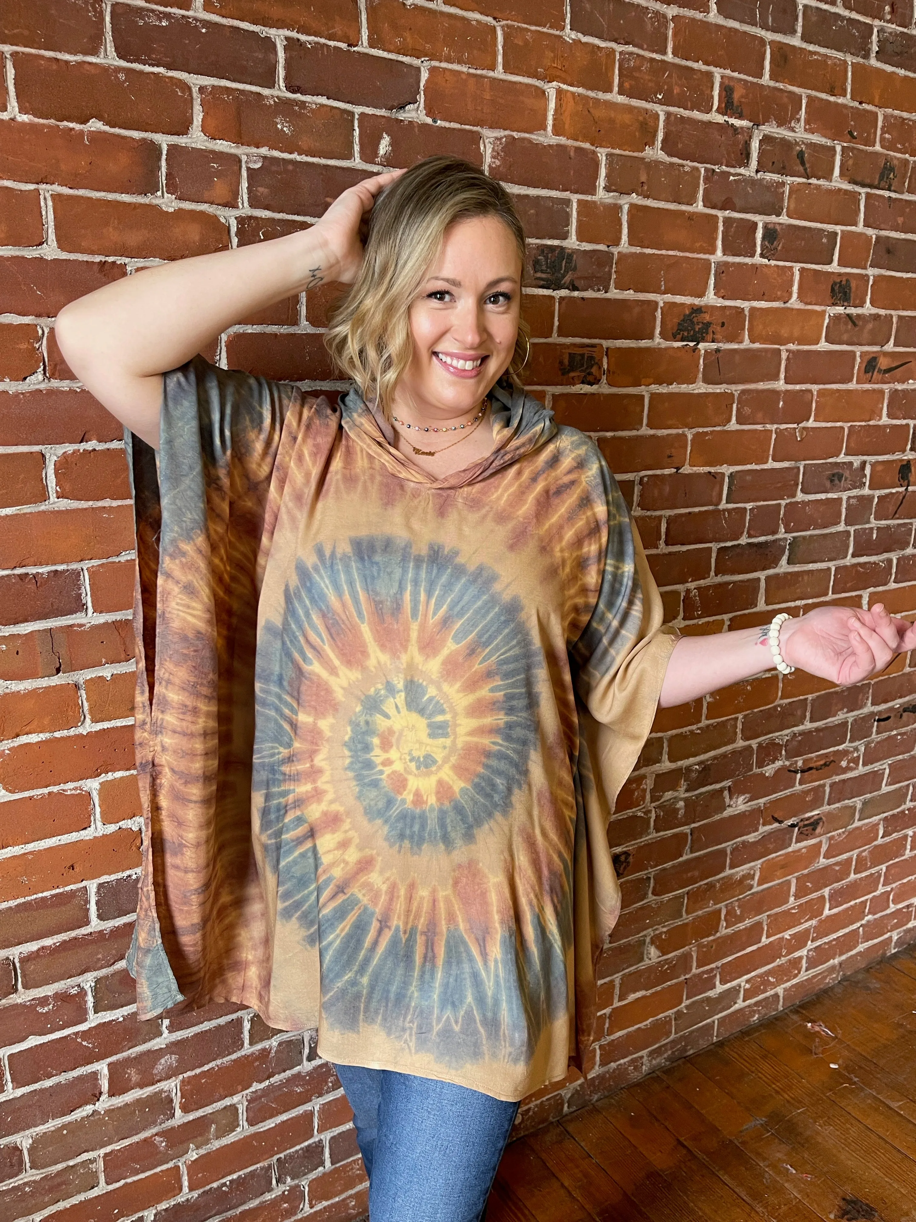 Spiral Earthy Dusk Tie Dye Poncho Hoodie