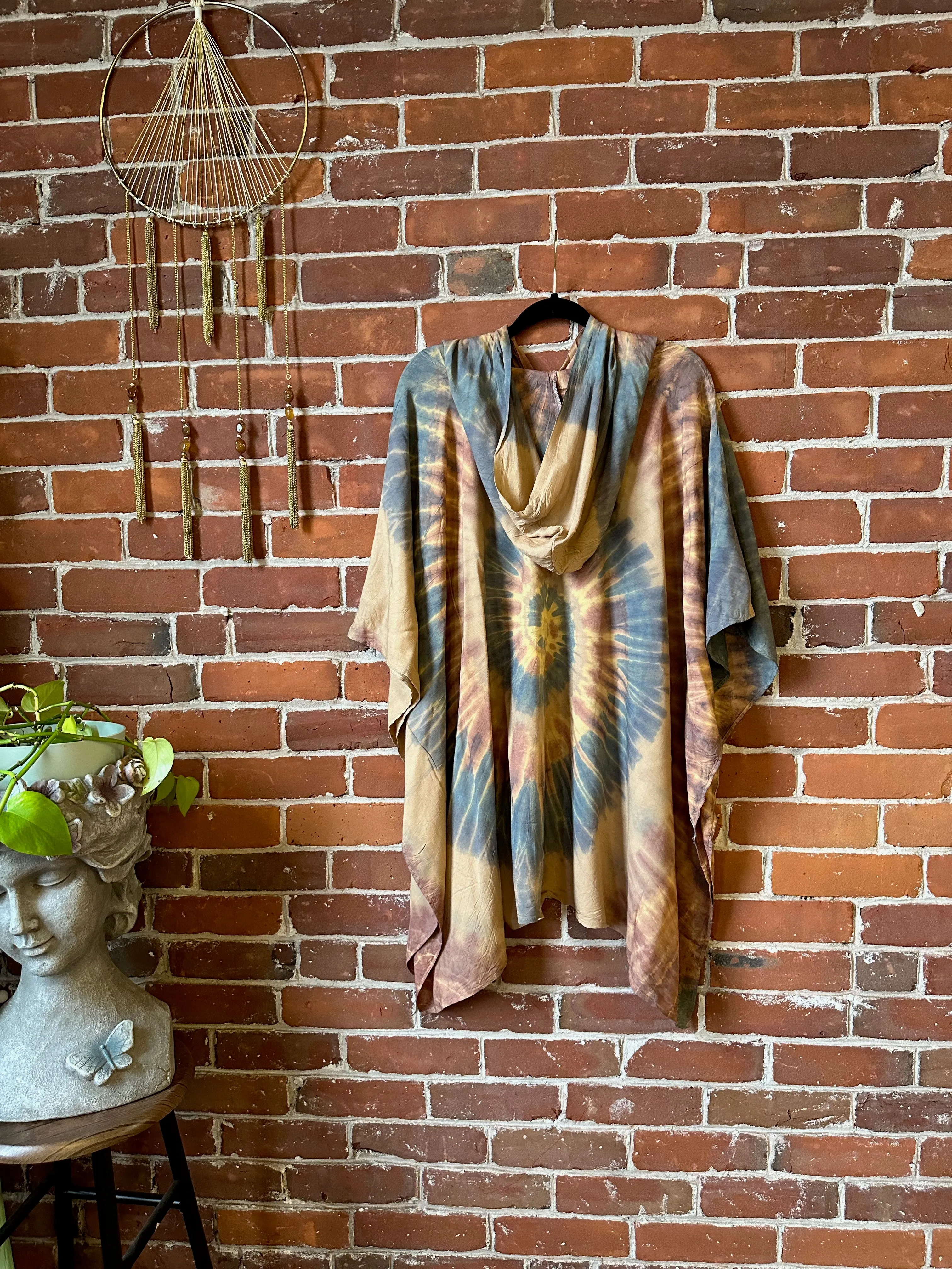 Spiral Earthy Dusk Tie Dye Poncho Hoodie