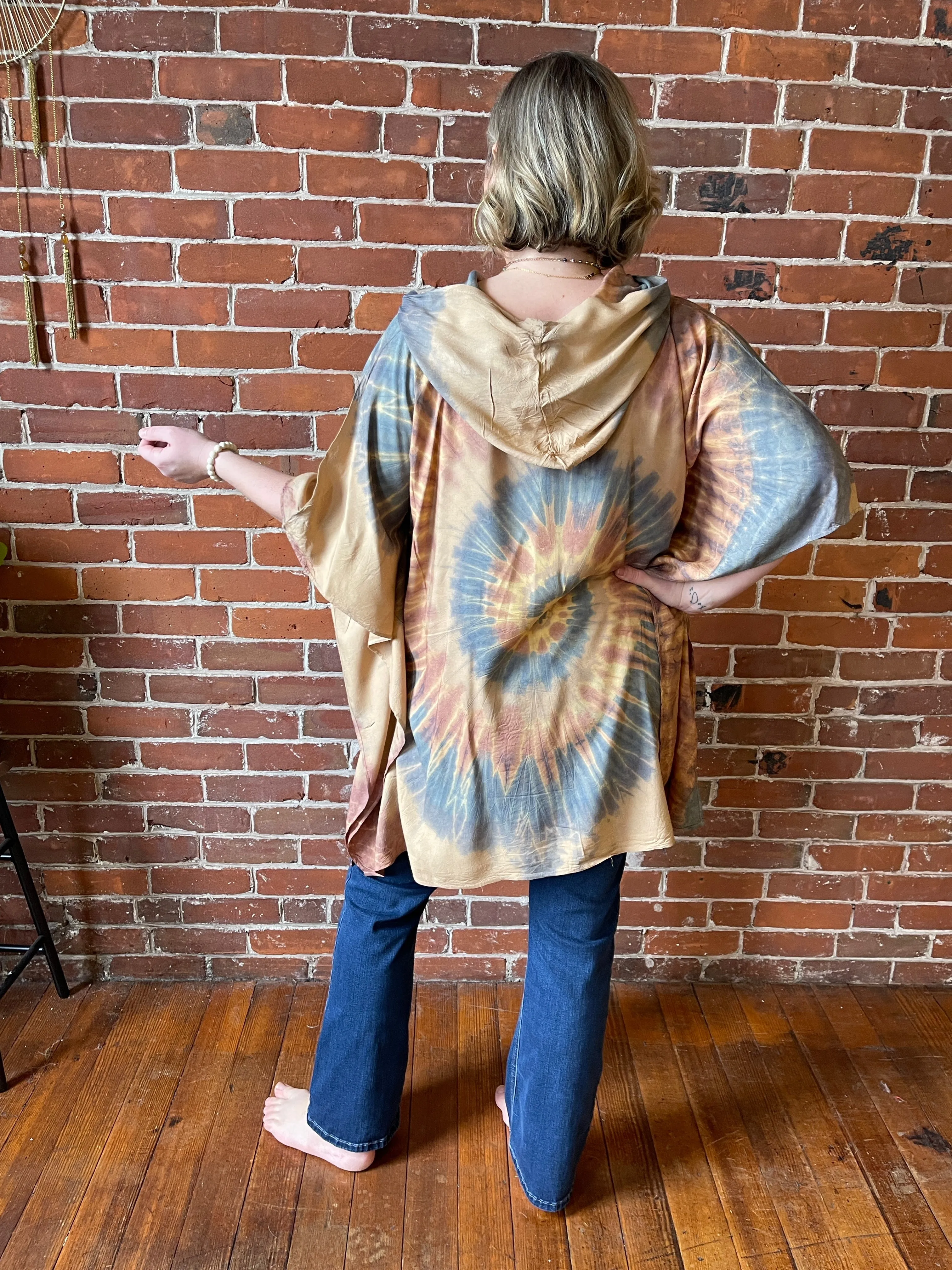 Spiral Earthy Dusk Tie Dye Poncho Hoodie