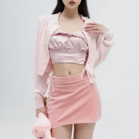 The Color of Rose Petals    Top with Optional Bottom & Cardigan Set Kawaii Academia Y2K Cottagecore Coquette Fairycore Dollette Princesscore Bottoms