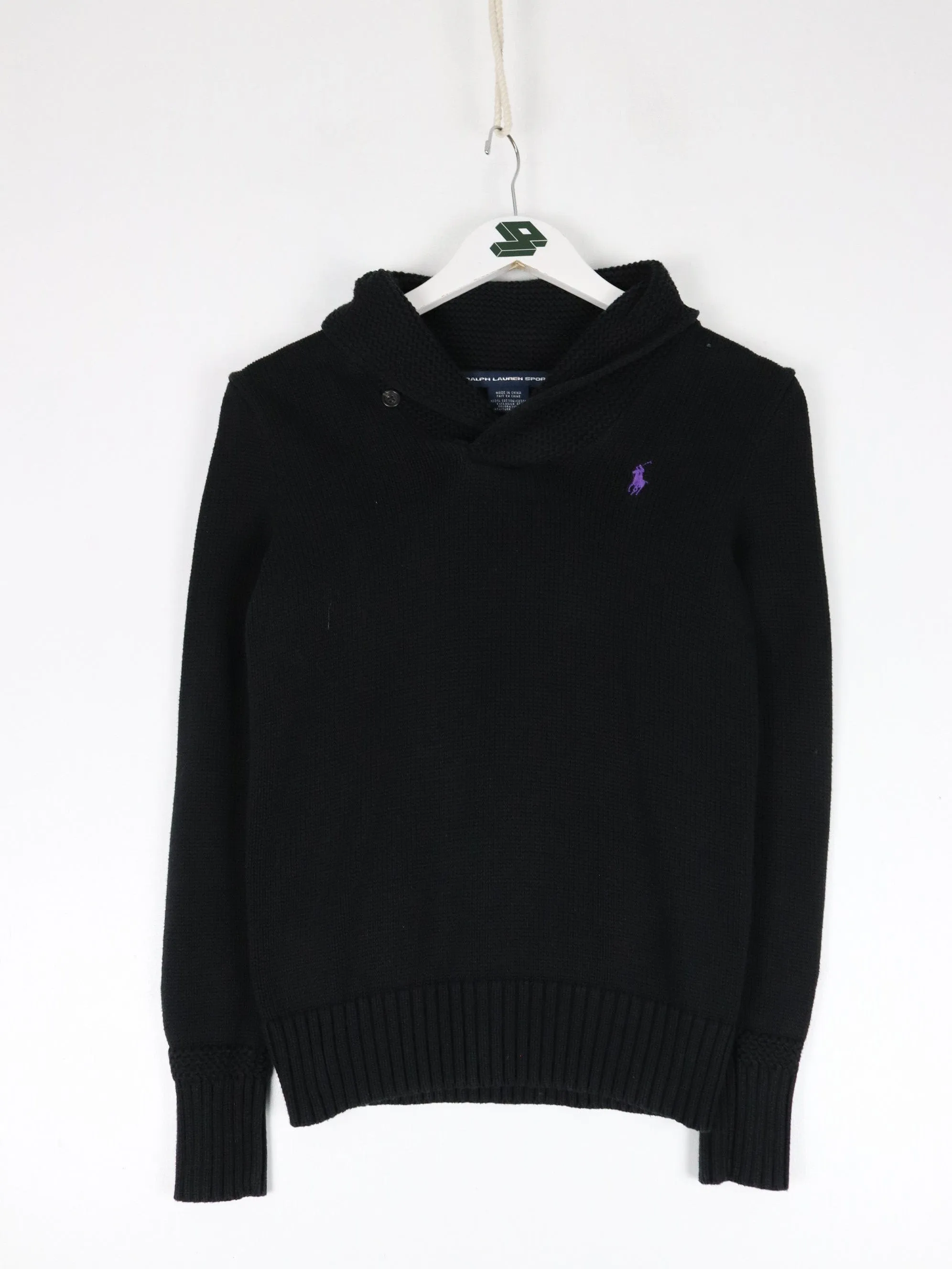 Vintage Polo Ralph Lauren Sport Sweater Youth Medium Black Knit Shawl