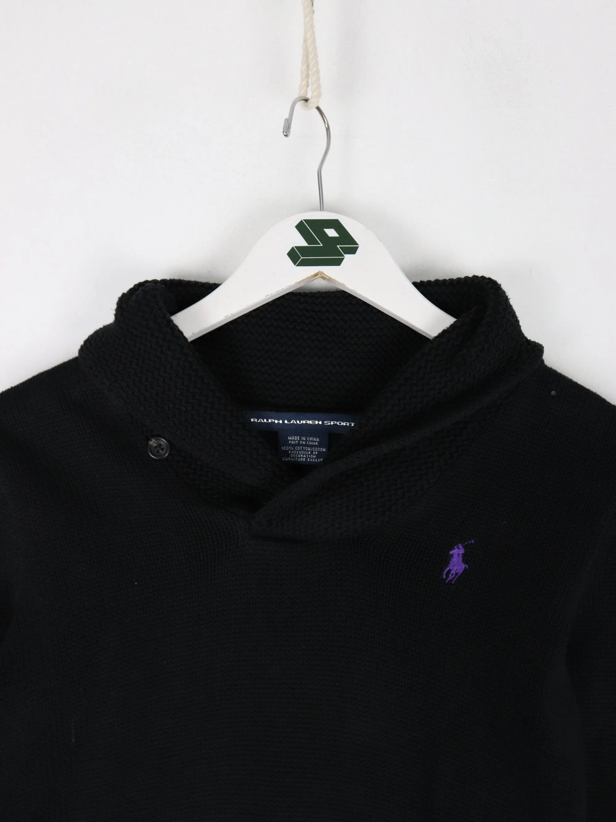 Vintage Polo Ralph Lauren Sport Sweater Youth Medium Black Knit Shawl