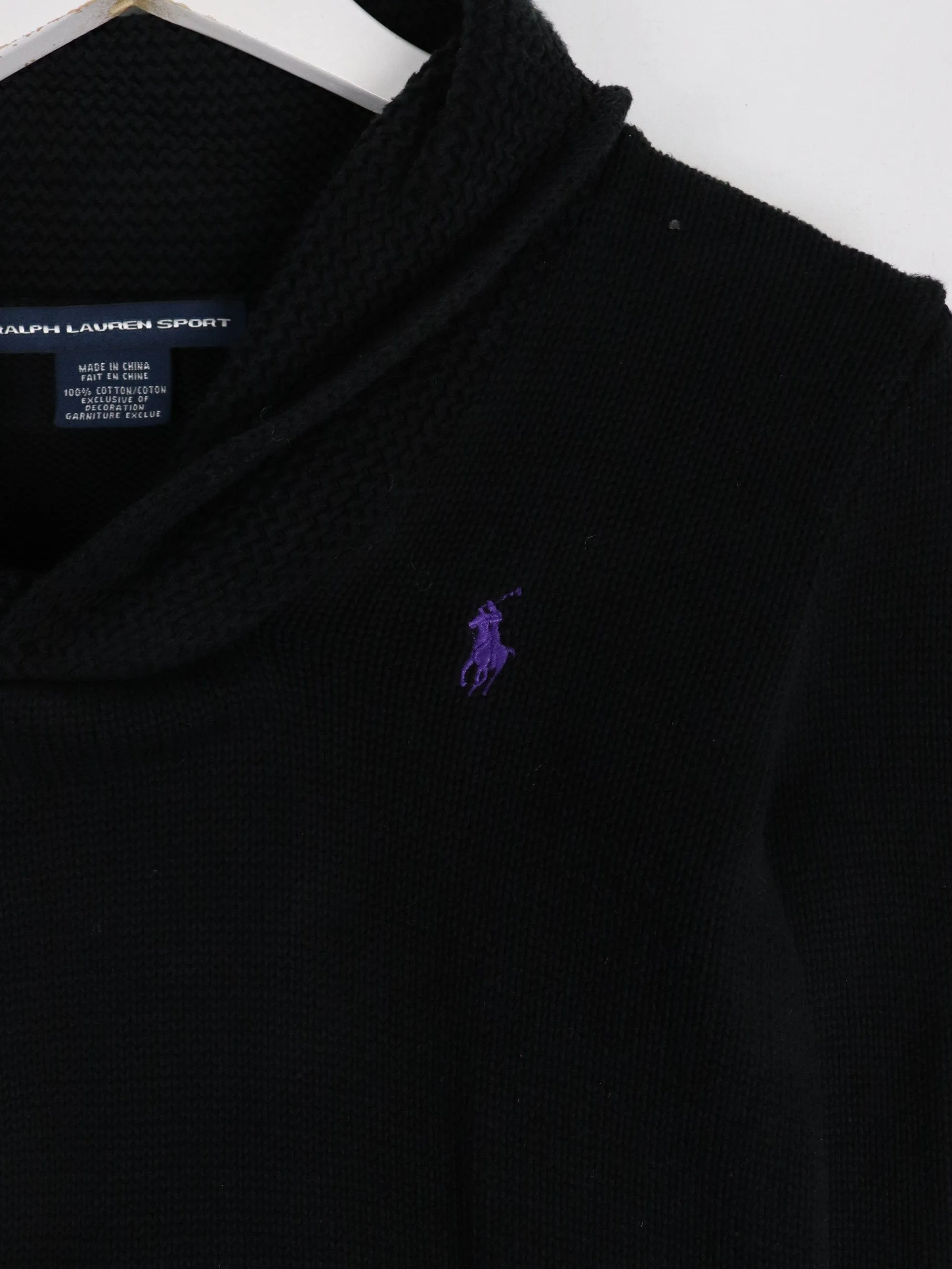 Vintage Polo Ralph Lauren Sport Sweater Youth Medium Black Knit Shawl