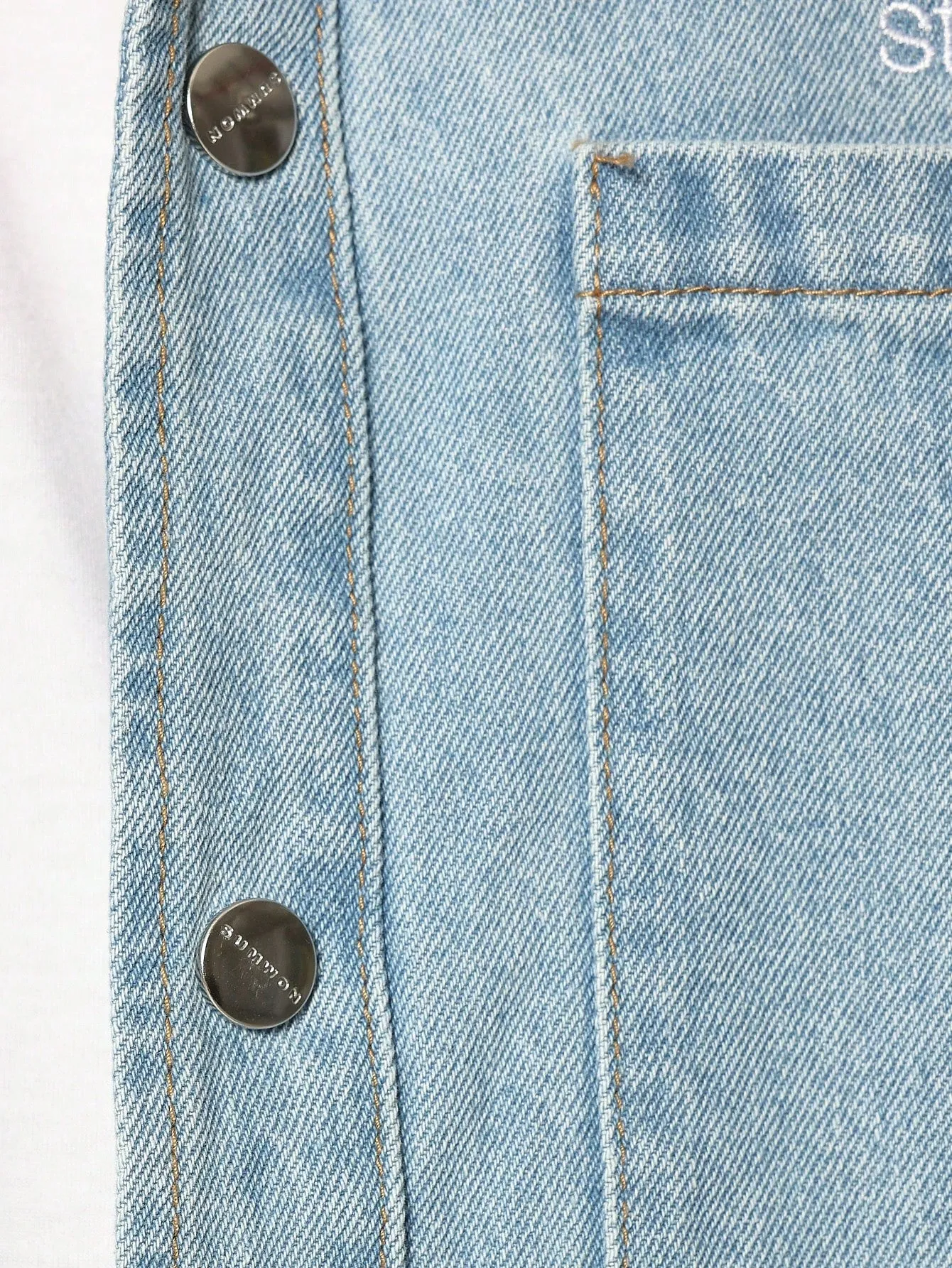 Washed Boxy Cropped Denim Shirt With Embroidery Print