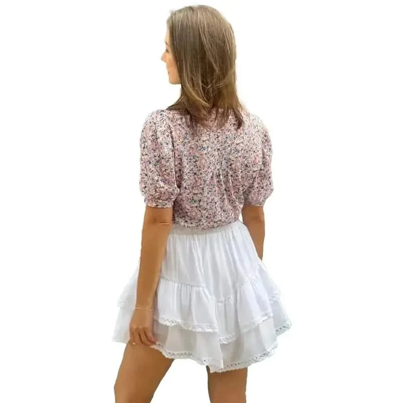 Womens Tunic Tops V Neck Shirts - Summer Puff Pleated Blouse